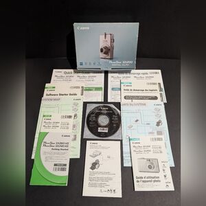 Box And Manuals ONLY Canon PowerShot Elph Digital Camera SD200 English French